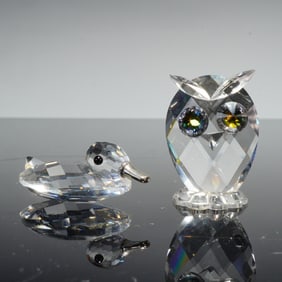 2pc Swarovski Crystal Figurine, Owl and Duck