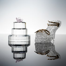 2pc Simon Designs, Decorative Glass Birthday Cake and Stiletto Figures