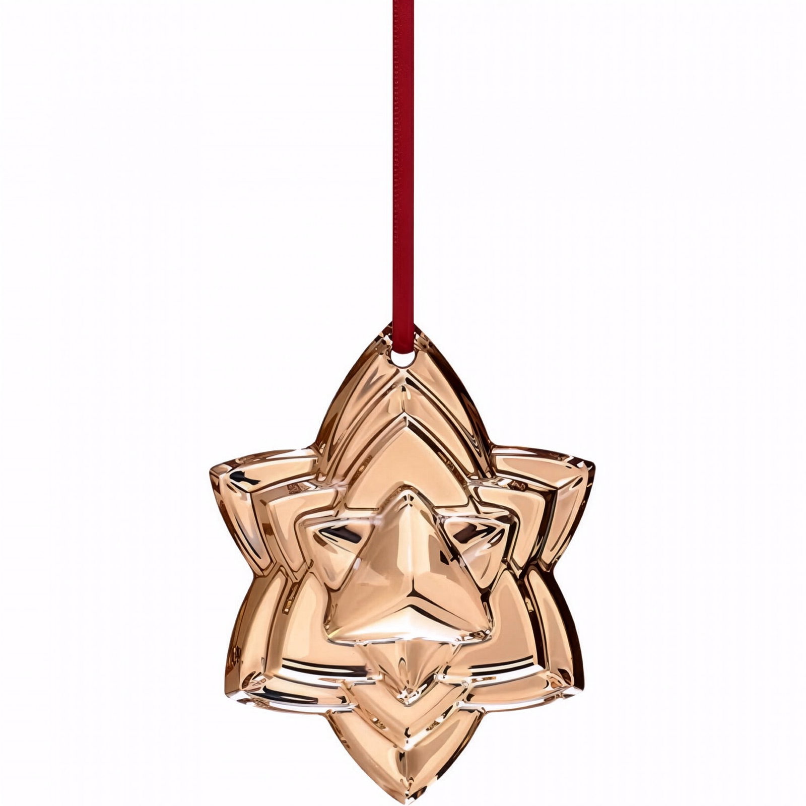 Baccarat Crystal Gold 2018 Annual Christmas Ornament, Sealed Box: A 20k gold gilded crystal annual tree ornament in the shape of a snowflake. It is engraved on the back "Noel 2018 Baccarat". Finished with a colored ribbon for hanging and display. Presented in its or