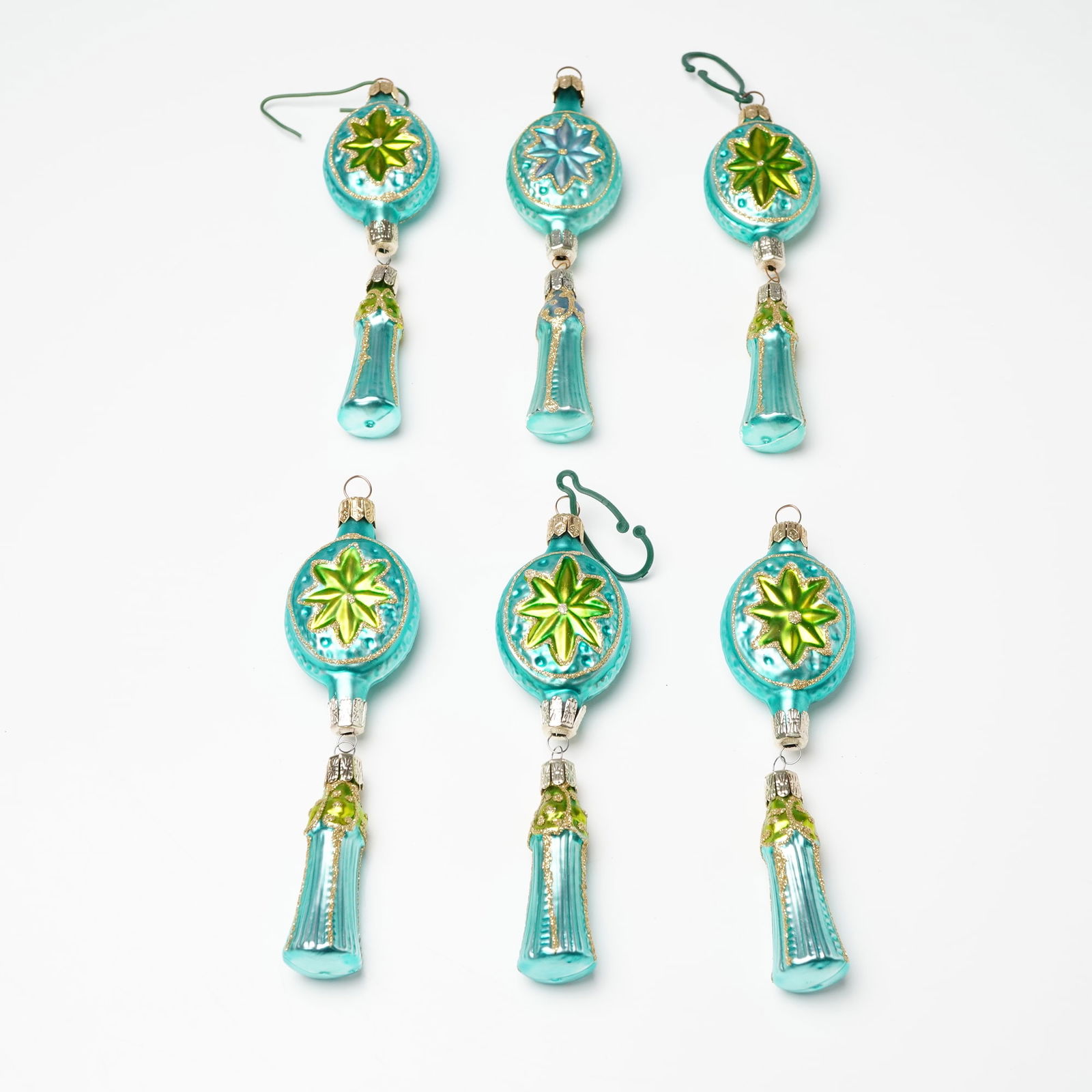 6pc Christopher Radko Ornaments, Turquoise and Green Starburst Design (1 of 3)