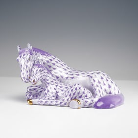 Herend Porcelain Purple Horses Figurine with Fish Scale Pattern