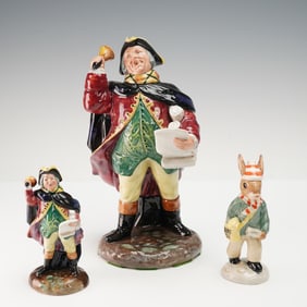 3pc Royal Doulton Town Crier and Bunnykins Paperboy Figurines