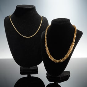 2pc Italian Gold Plated and Gold Tone Link Necklaces