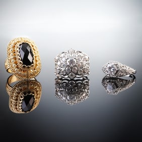 3pc Sterling Silver Cocktail Ring Set with Sparkling Gemstones