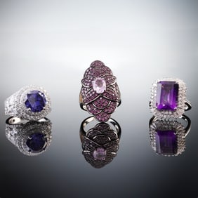3pc Sterling Silver Victorian Style Ring Set