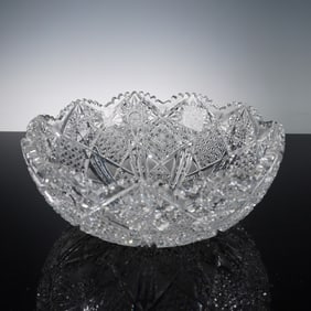 American Brilliant Cut Crystal Scalloped Edge Bowl