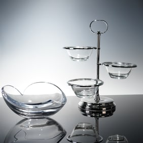 2pc Nambe Crystal Bowl and WMF Stainless Steel Snack Stand