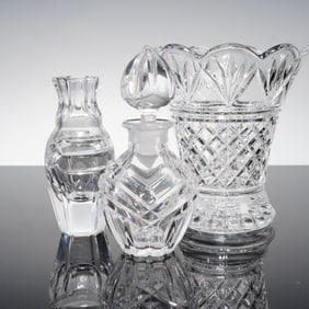 3pc Waterford, Rogaska, and Pressed Crystal Vases and Perfume Bottle