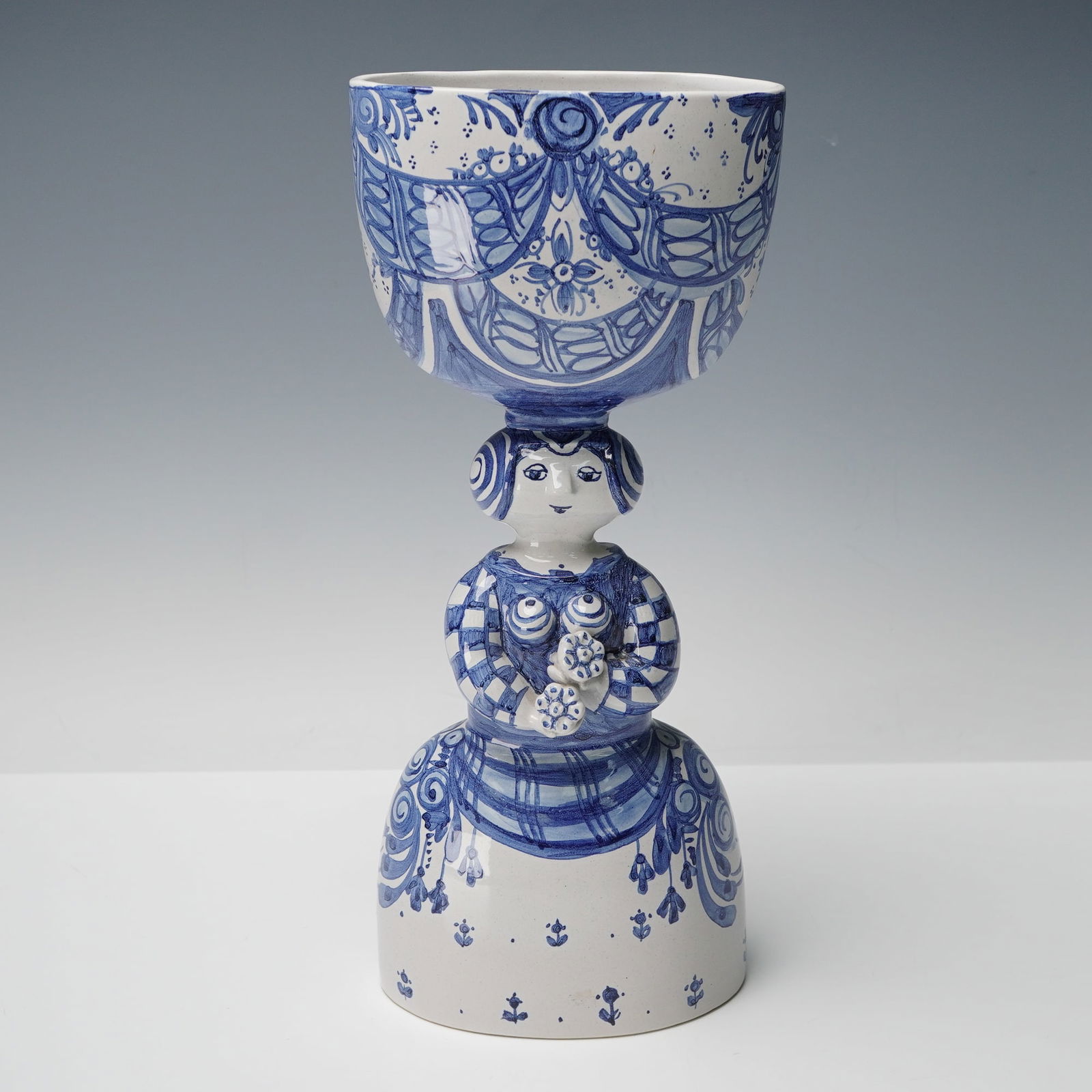 Bjorn Wiinblad Ceramic Blue and White Figural Vase (1 of 4)