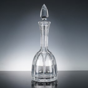 Crystal Decanter with Geometric Cut Design and Faceted Stopper