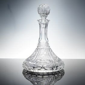 Exquisitely Cut Crystal Ships Decanter with Faceted Stopper