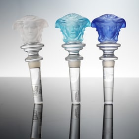 3pc Rosenthal Crystal Versace Medusa Bottle Stopper-Clear, Blue & Turquoise