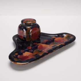 Moorcroft Pottery Flambe Ink Well and Pen Holder, Pomegranate