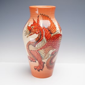 Dennis Chinaworks Large Sally Tuffin Red Dragon Vase, One of Only 5 Made