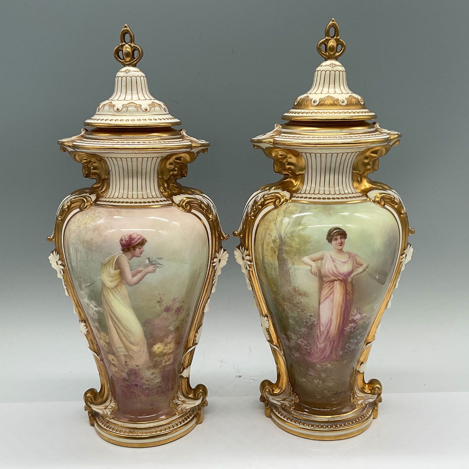 Pair of Royal Doulton Arthur Leslie Covered Vases RA7336.D. (1 of 4)
