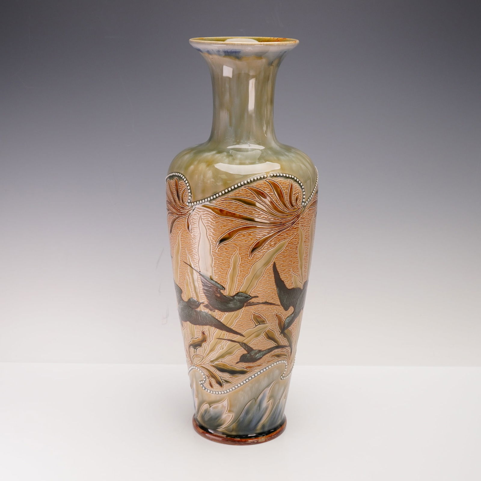 Doulton Lambeth Stoneware Vase by Florence Barlow, Pate-sur-Pate Blackbirds (1 of 3)