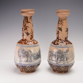 Pair of Doulton Lambeth by Hannah Barlow and Florence Barlow Vases