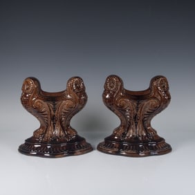 Pair of Doulton Lambeth Stoneware Owl Andirons
