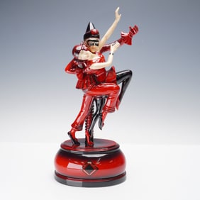 Peggy Davies Ceramics Flambe Ruby Fusion Figurine, Harlequin and Columbine