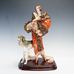 Capodimonte Amilcare Santini Sculpture, Woman with Borzoi Dog