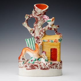 Staffordshire Spill Vase, Fox and Rooster