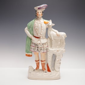 Staffordshire Highland Hunter with Goat Figurine