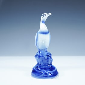 Royal Doulton Blue and White Flambe Figurine, Cormorant on a Rock