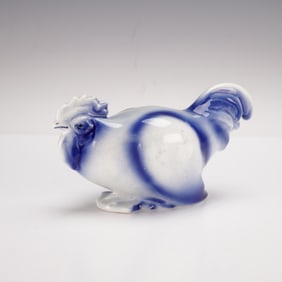 Royal Doulton Blue Flambe Figurine, Cockerel Crouching