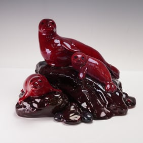 Royal Doulton Prototype Flambe Lustre Seal Family Figurine