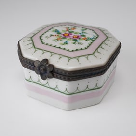 La Seynie Limoges Porcelain Floral Motif Octagonal Box