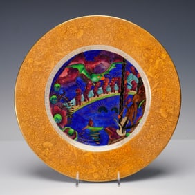 Wedgwood Fairyland Lustre Lincoln Plate, Imps On a Bridge and Tree House