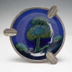 Moorcroft Pottery Tudric Pewter Ashtray, Moonlit Blue