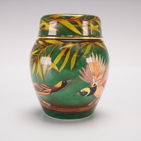 Moorcroft Trial Bird of Paradise Motif Enamel Mini Covered Ginger Jar