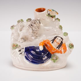 Staffordshire Spill Vase with Lady and Poodle
