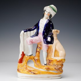 Staffordshire Gentleman and His Dog Spill Vase