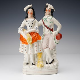 Antique Staffordshire Man and Woman with Wheat Figurine