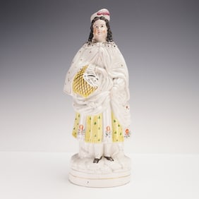 Staffordshire Flatback Large Figurine, Woman Rabbit in Basket