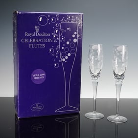 2pc Royal Doulton Celebration Crystal Flutes, Year 2000 Edition