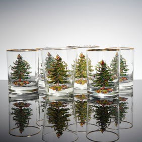 6pc Spode Double Old Fashioned Glasses, Christmas Tree