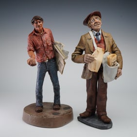 2pc Michael Garmin Newspaper Seller Themed Figurines