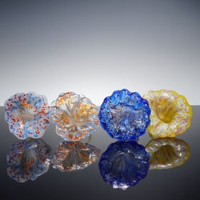 4pc Handblown Art Glass Flowers