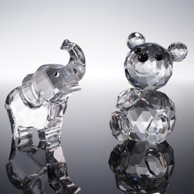 2pc Swarovski Crystal Figurines, Mini Bear and Ernie the Elephant