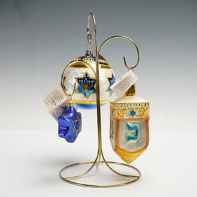 4pc Christopher Radko Hanukkah Ornaments with Stand