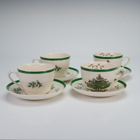 4pc Spode Cup and Saucer Sets, Christmas Tree