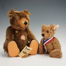 2pc Steiff Stuffed Teddy Bears, Teddy Baby Replica 1930 & Sammi Club USA