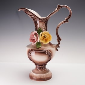 Capodimonte Pitcher with Pink and Yellow Roses