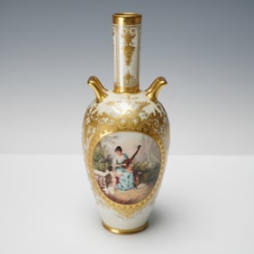 German Porcelain Gilt Floral Vase