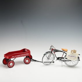 2pc The Saturday Evening Post Wagon and Bicycle with Newspapers Toys