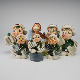 7pc Newspaper Theme Beetle and Curious George Figurines