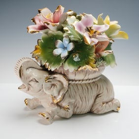 Capodimonte Porcelain Elephant with Flowers Sculpture
